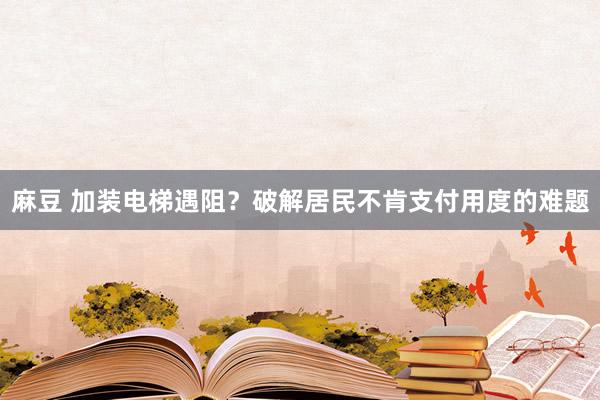 麻豆 加装电梯遇阻？破解居民不肯支付用度的难题